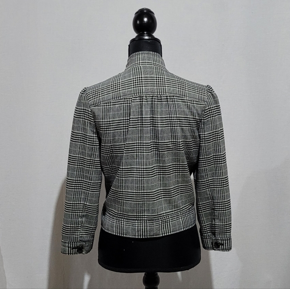 Guess blazer jacket gingham check military style black white neutral cropped - Picture 5 of 16